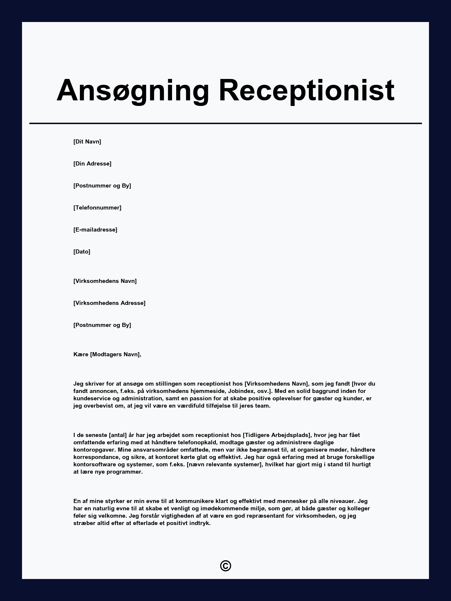 Ansøgning Receptionist