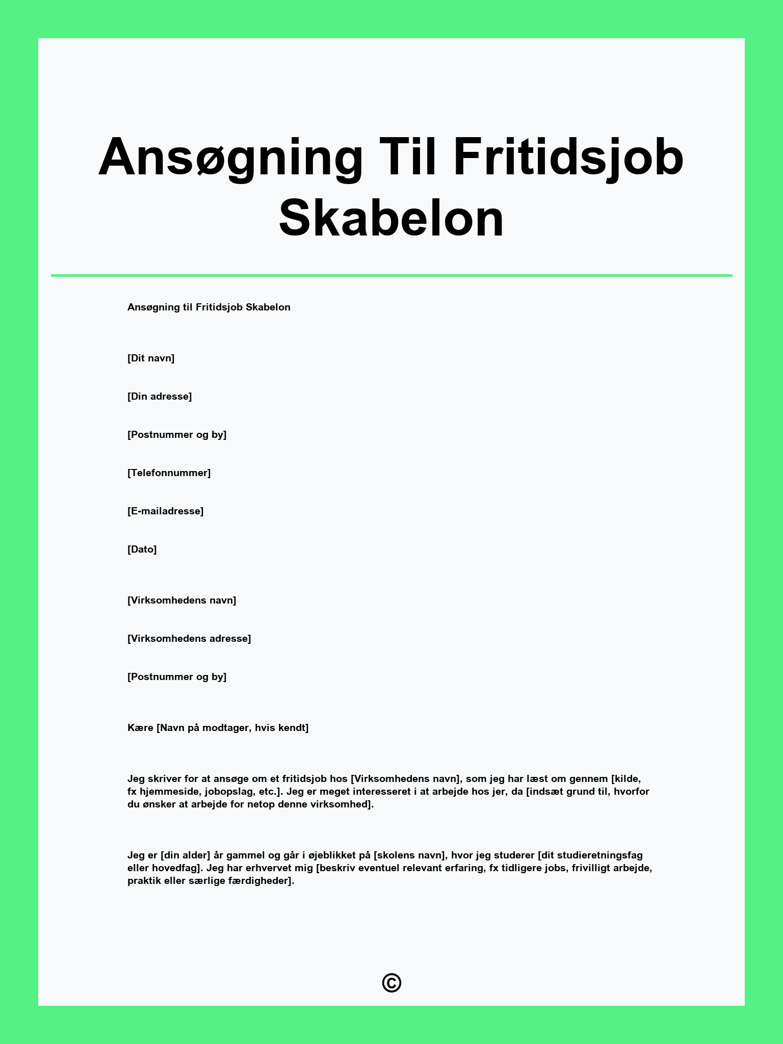 Ansøgning Til Fritidsjob Skabelon
