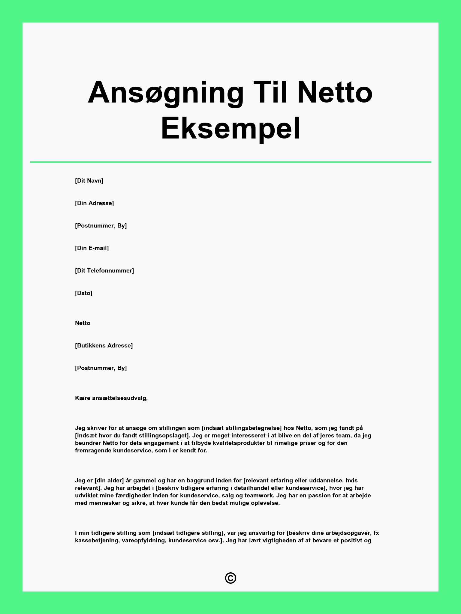 Ansøgning Til Netto Eksempel