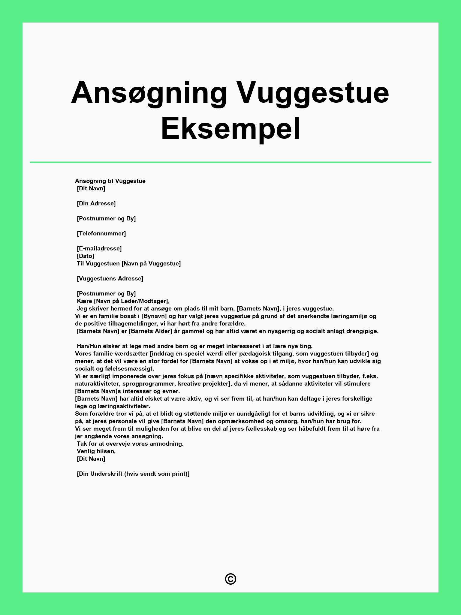 Ansøgning Vuggestue Eksempel