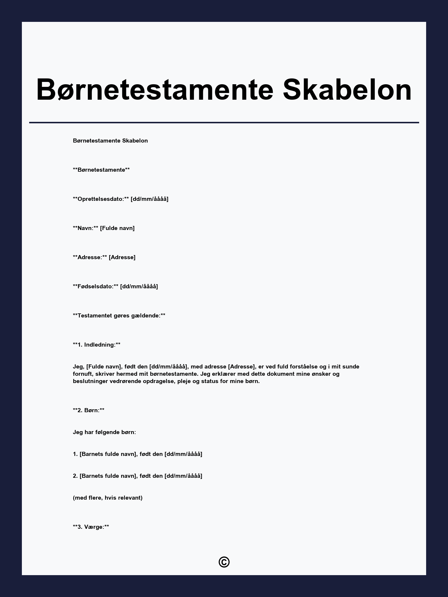 Børnetestamente Skabelon