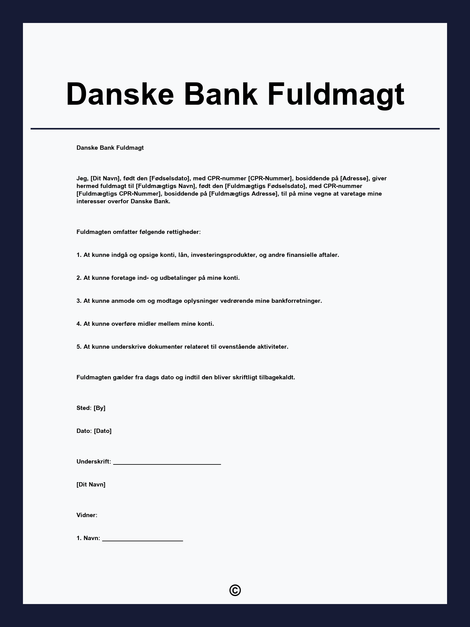 Danske Bank Fuldmagt