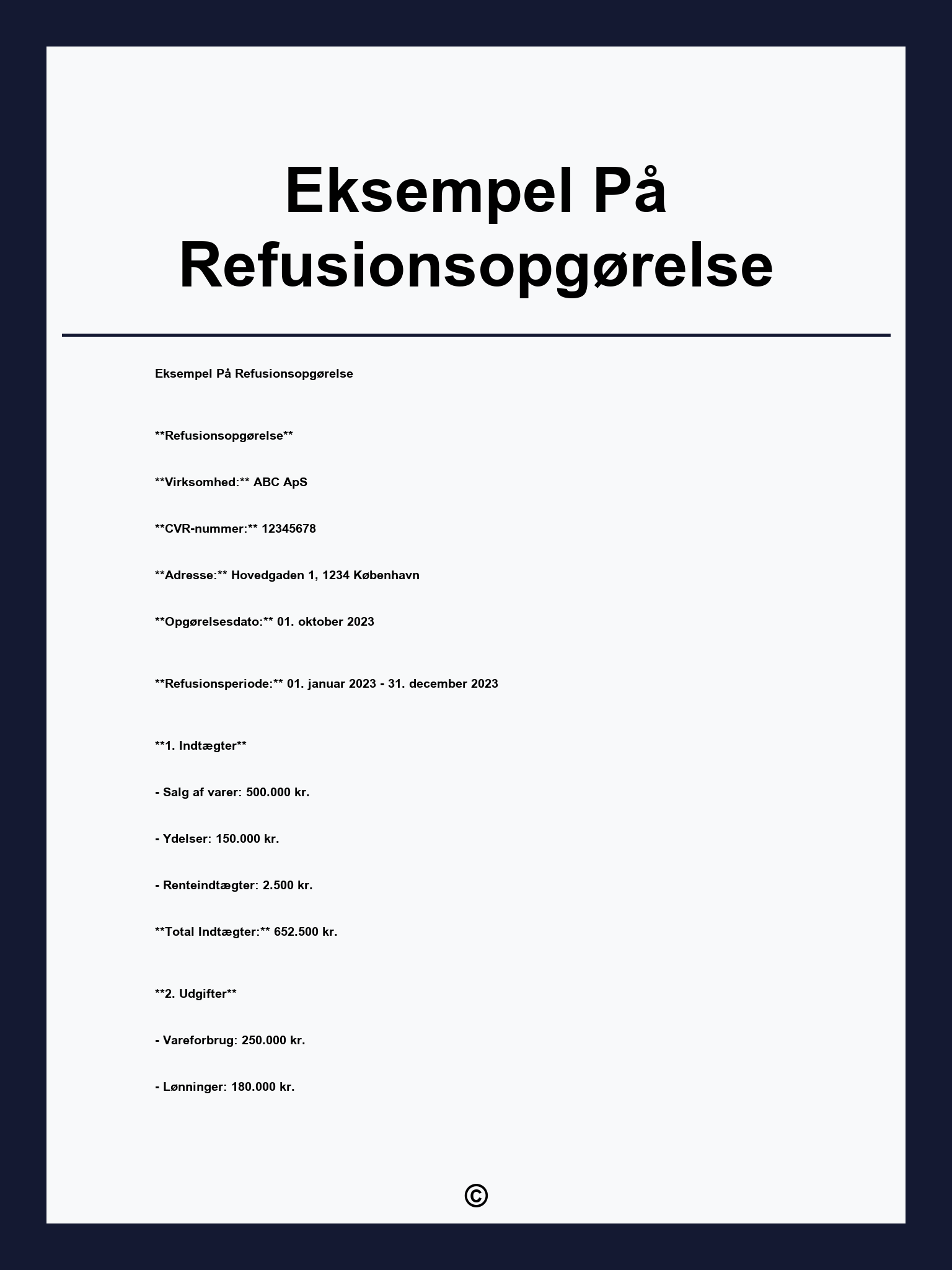 Eksempel På Refusionsopgørelse