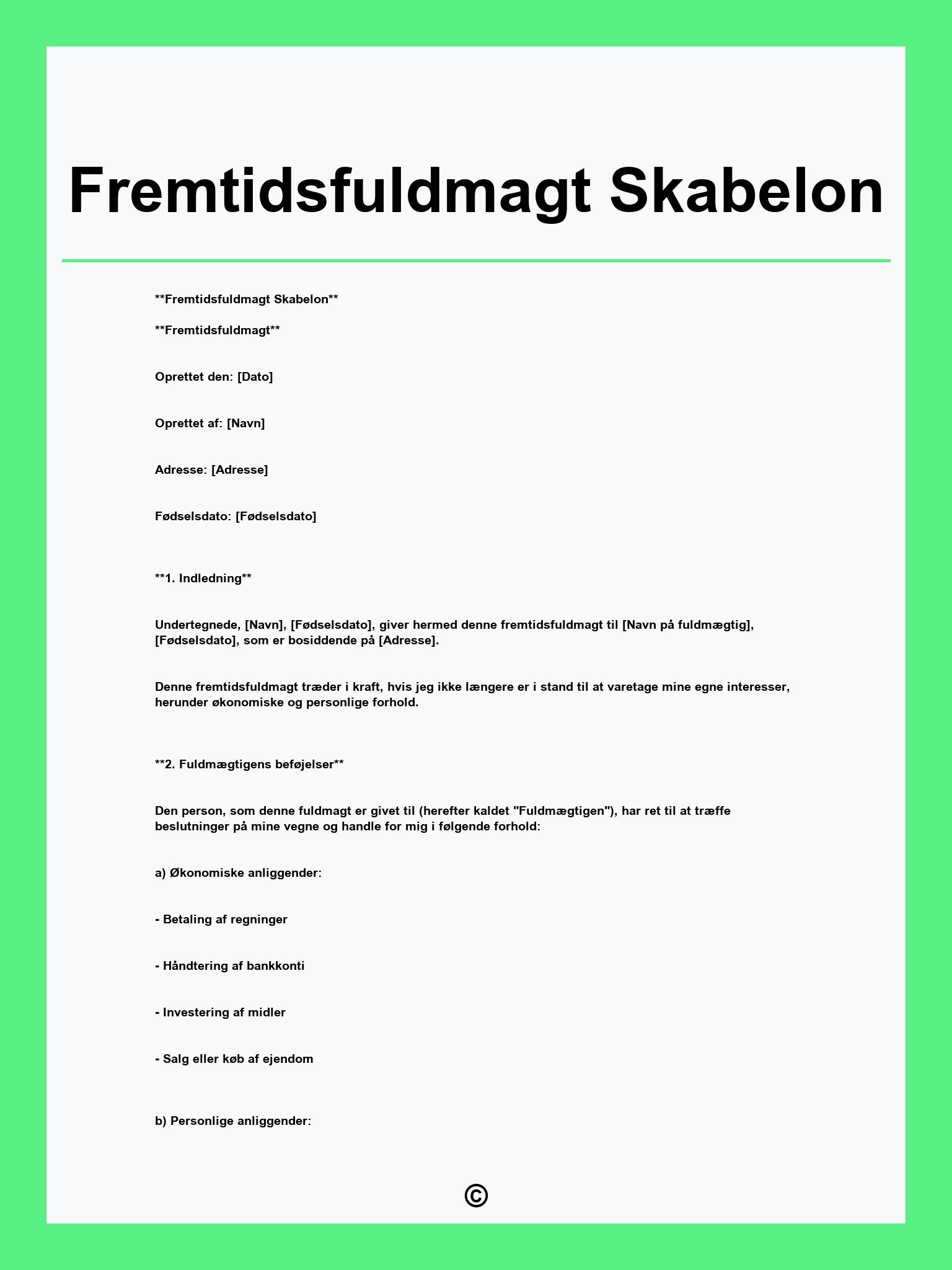 Fremtidsfuldmagt Skabelon
