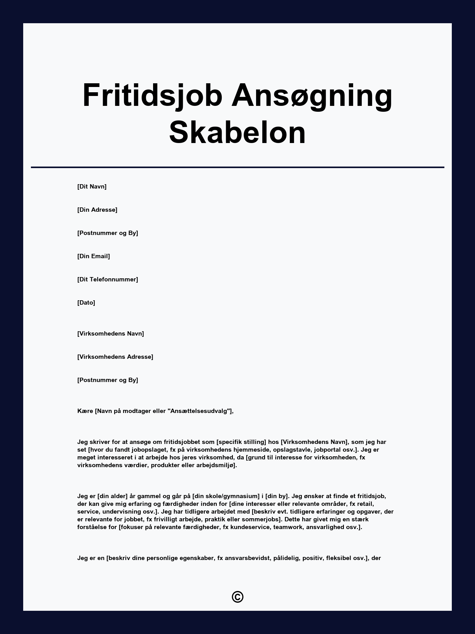 Fritidsjob Ansøgning Skabelon