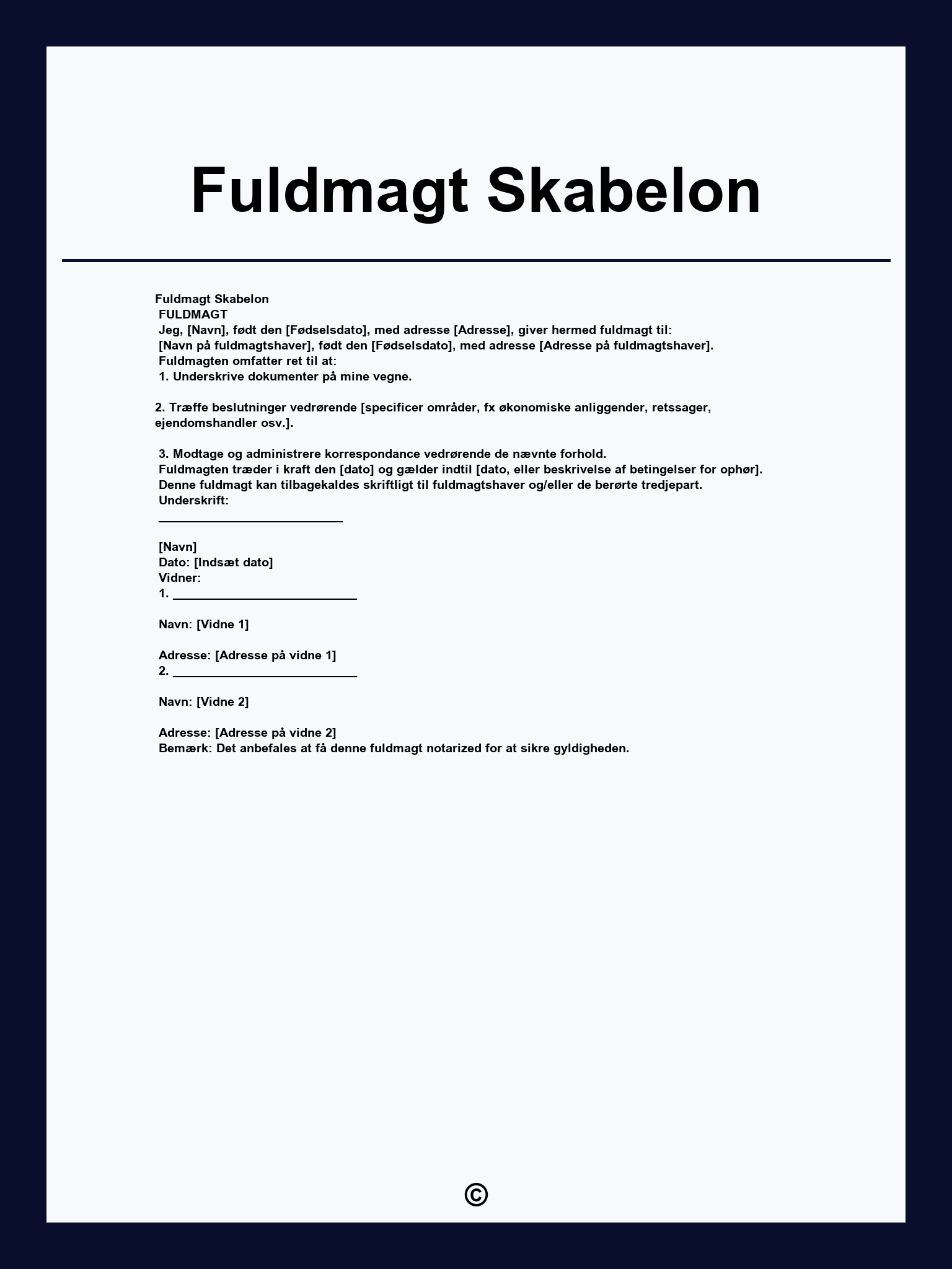 Fuldmagt Skabelon