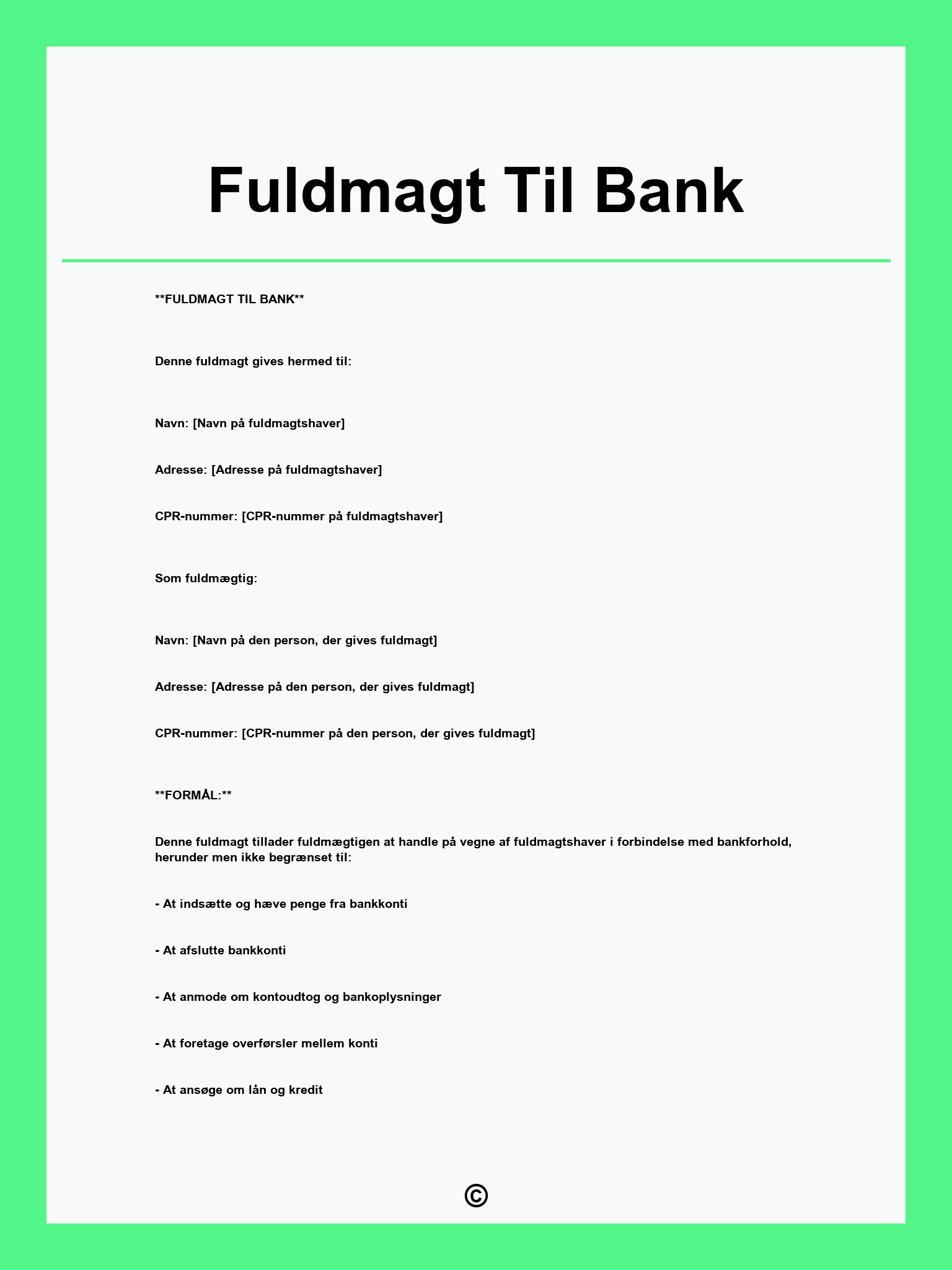 Fuldmagt Til Bank