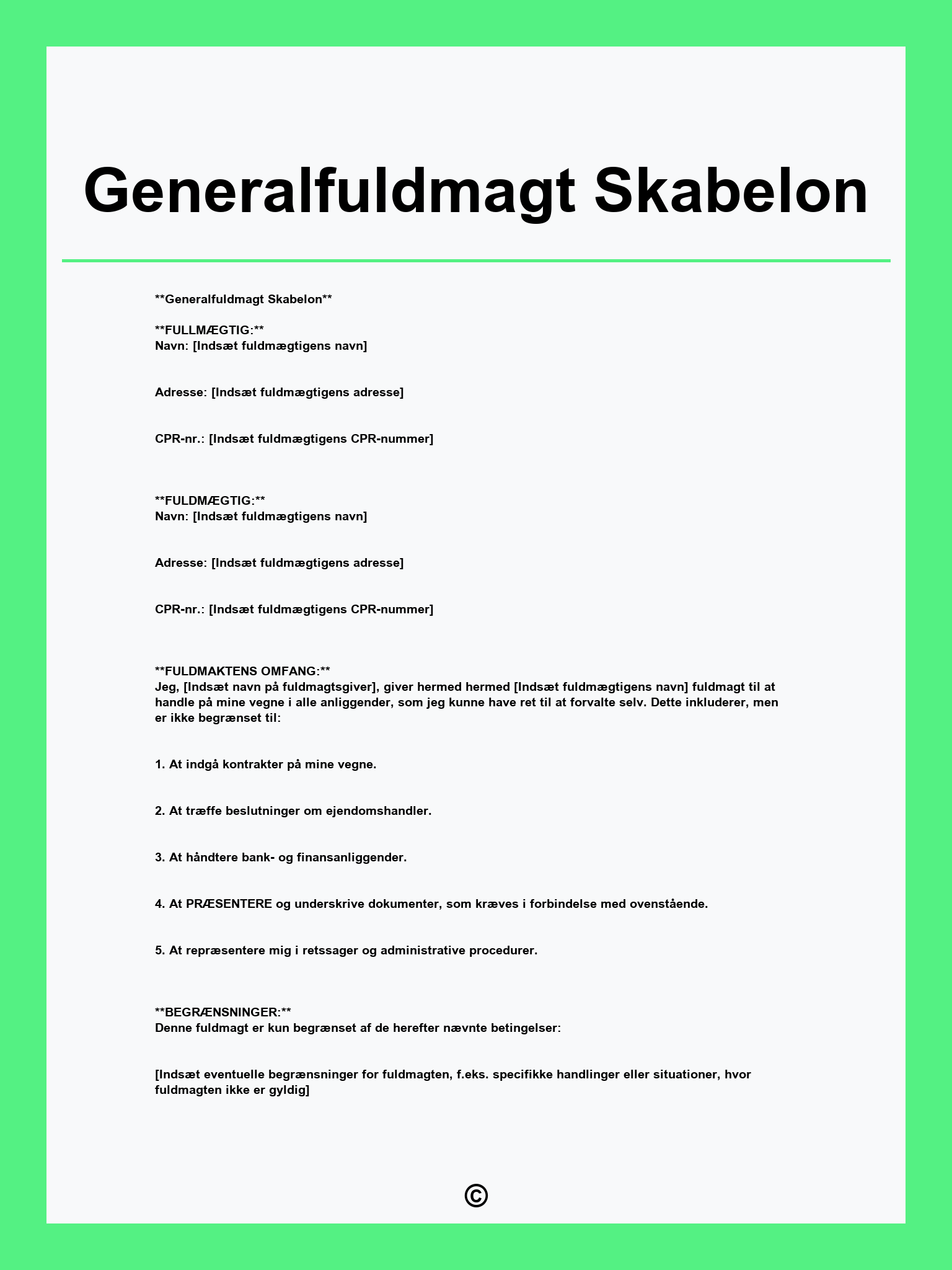 Generalfuldmagt Skabelon