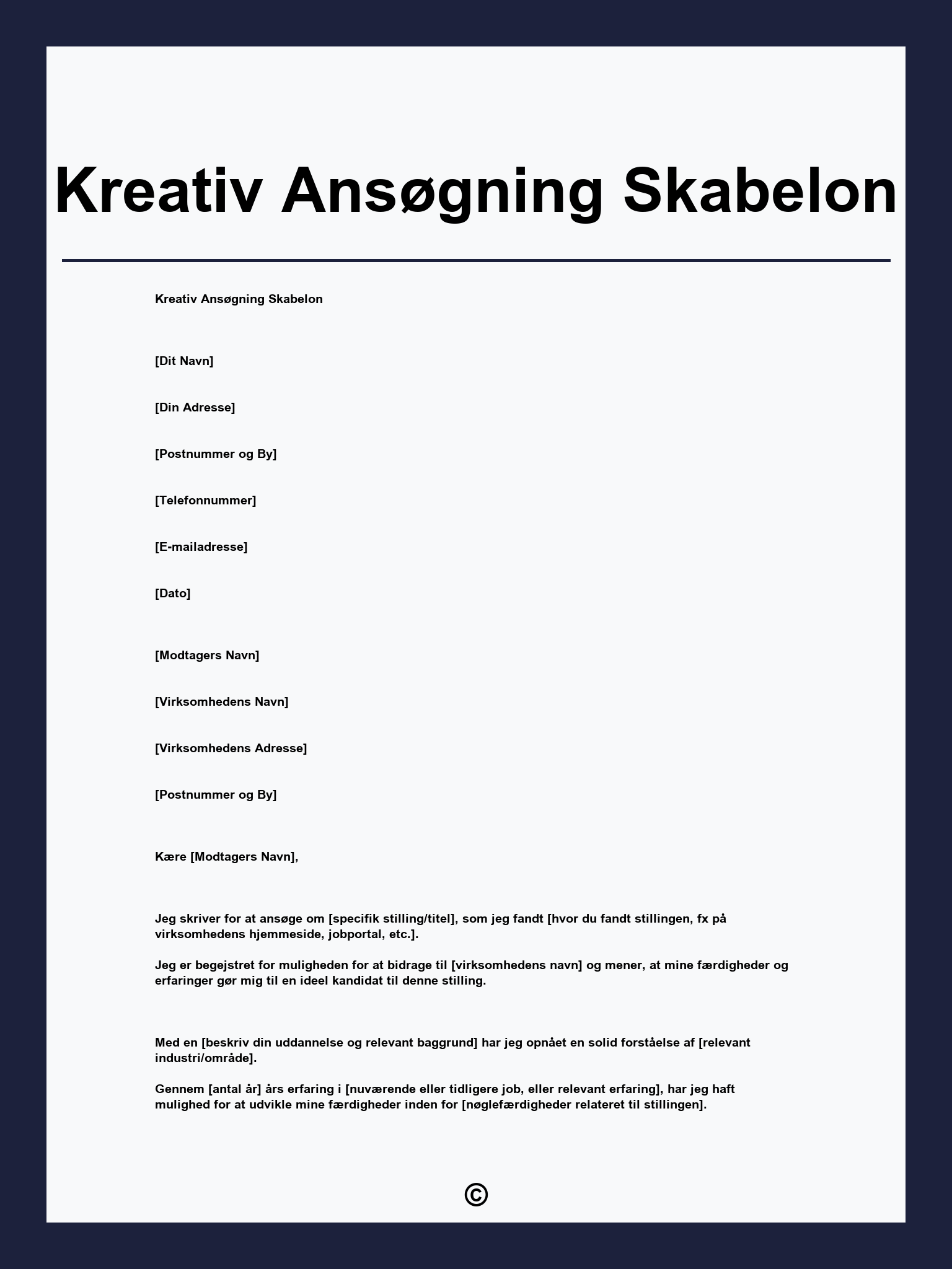 Kreativ Ansøgning Skabelon