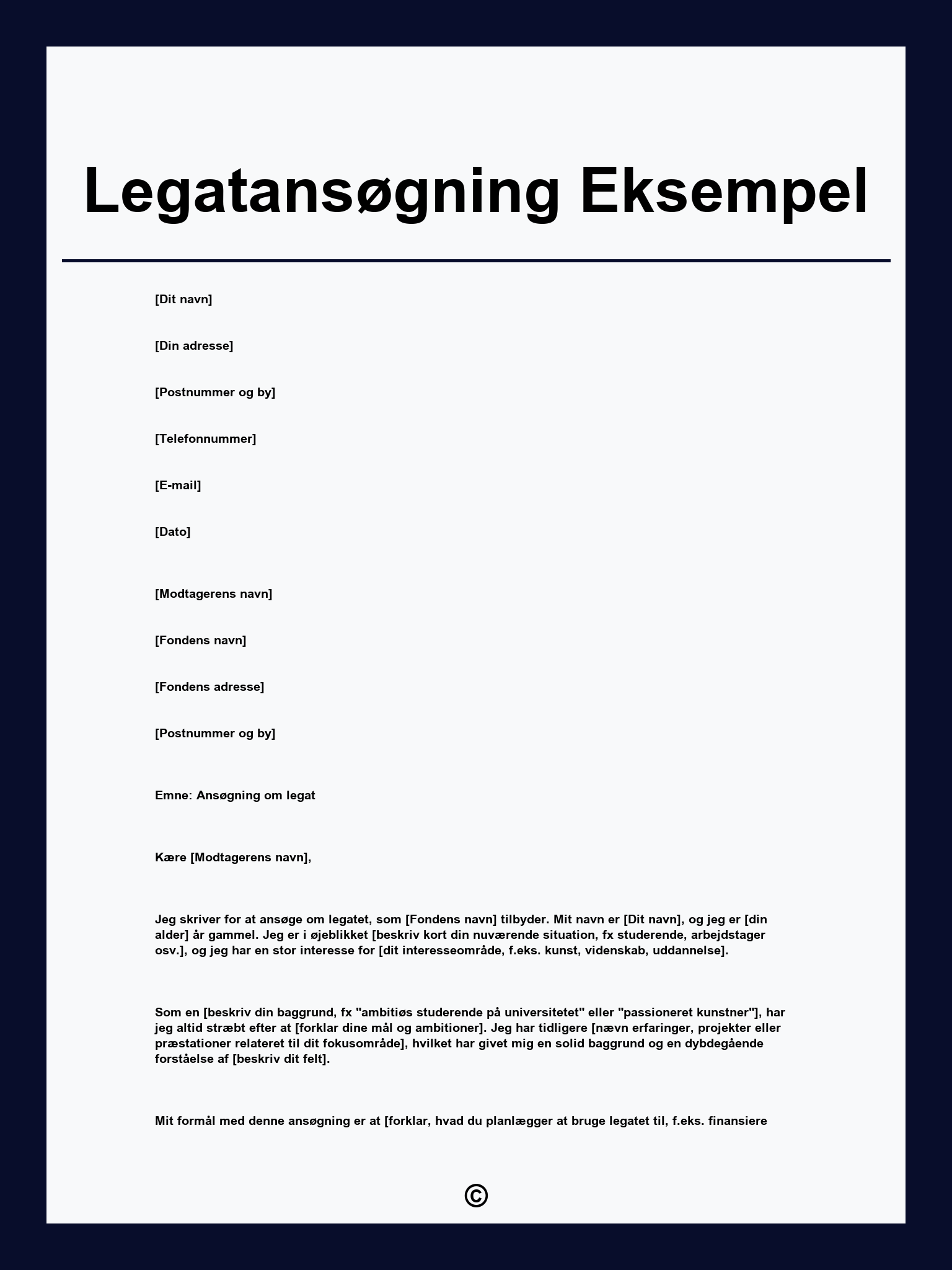 Legatansøgning Eksempel