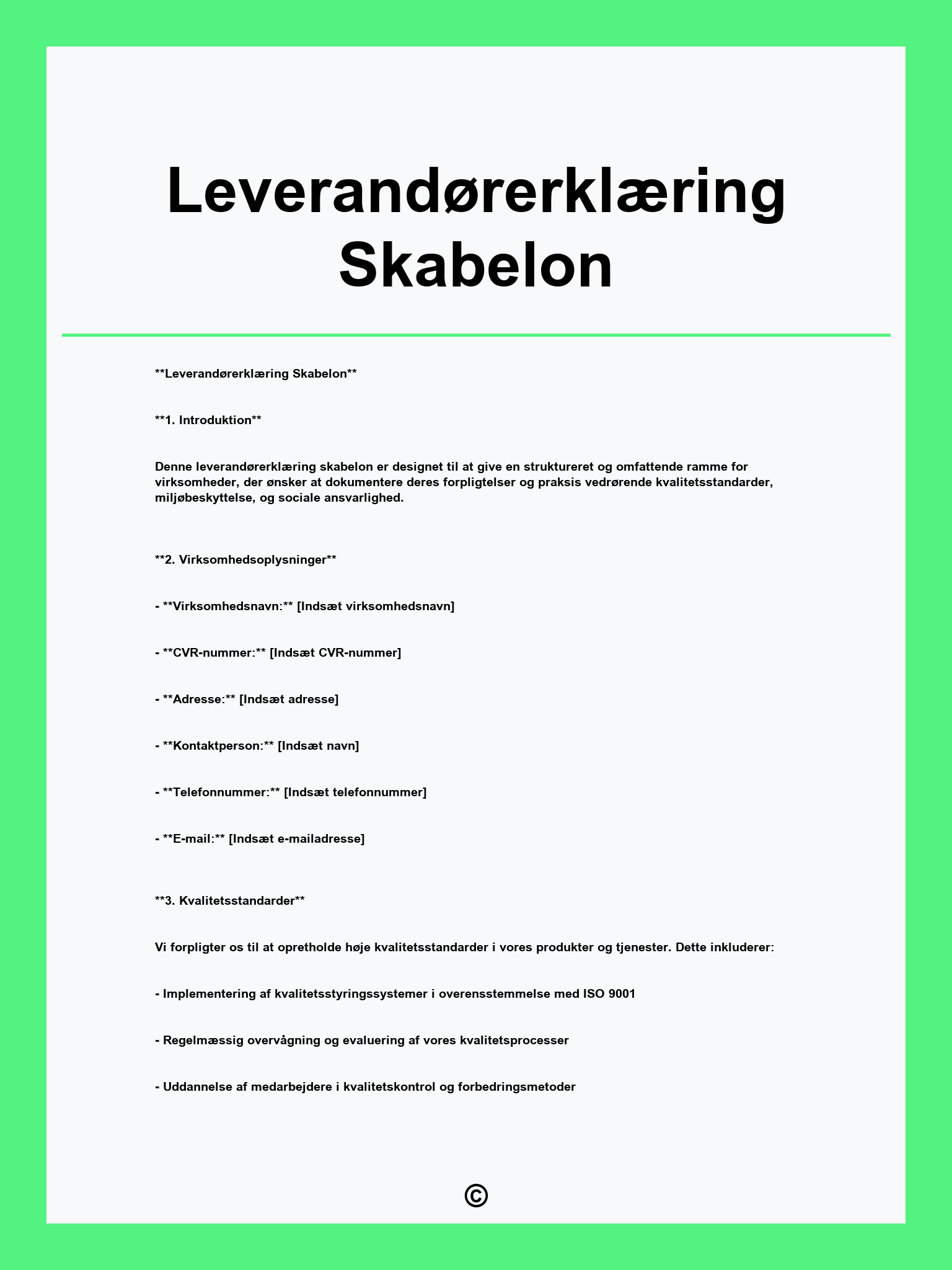 Leverandørerklæring Skabelon