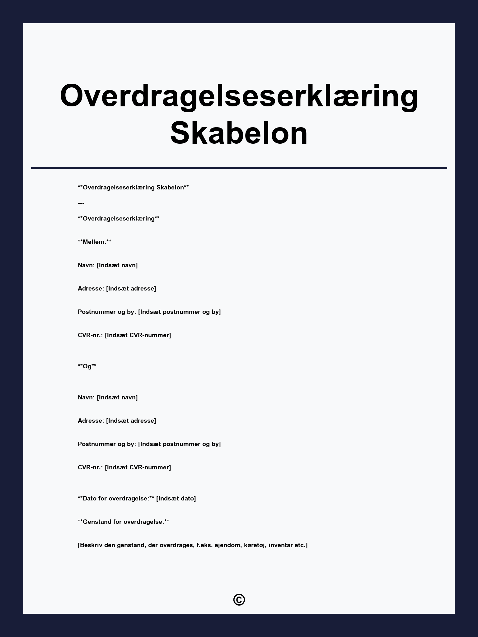 Overdragelseserklæring Skabelon