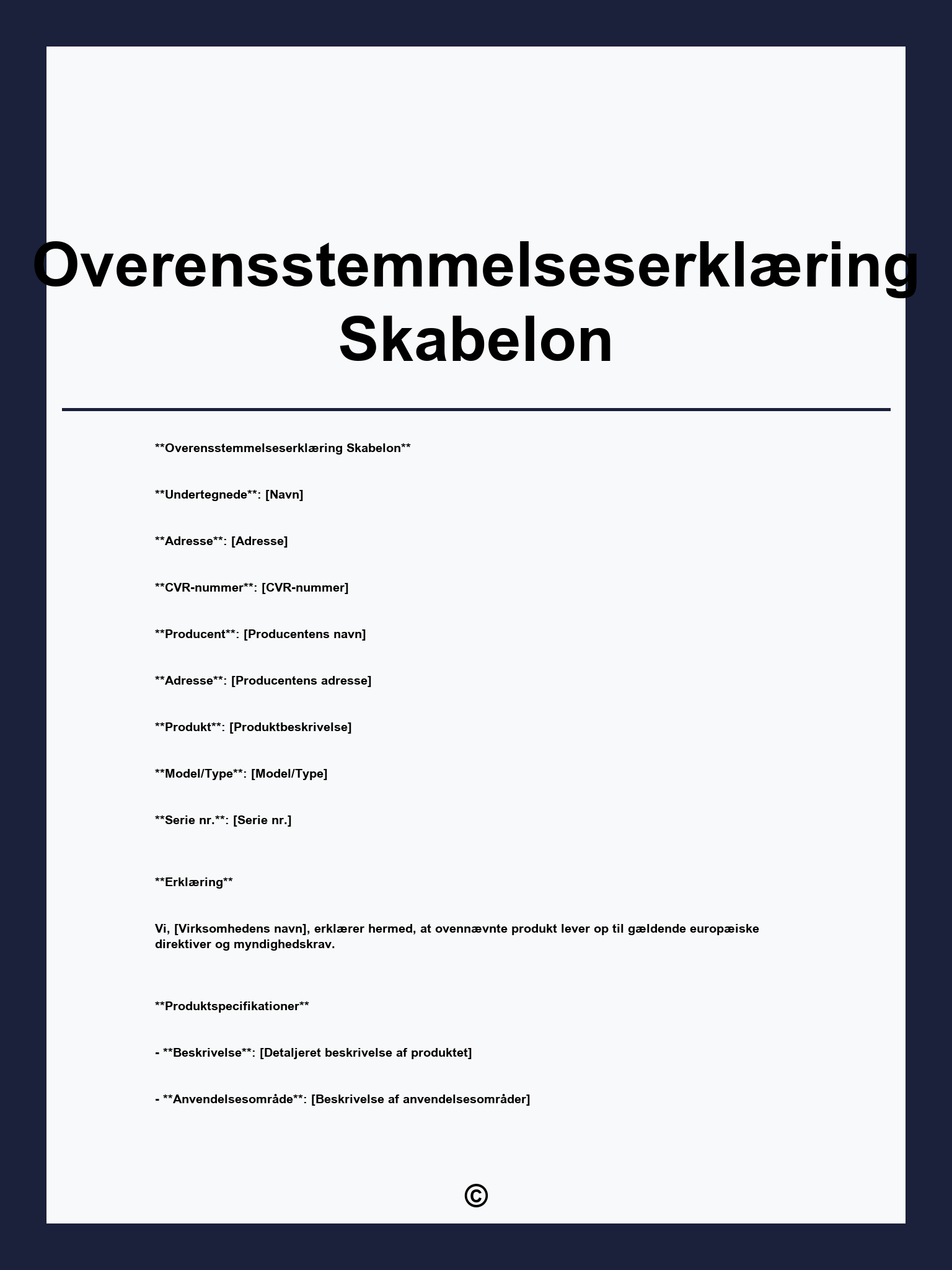 Overensstemmelseserklæring Skabelon