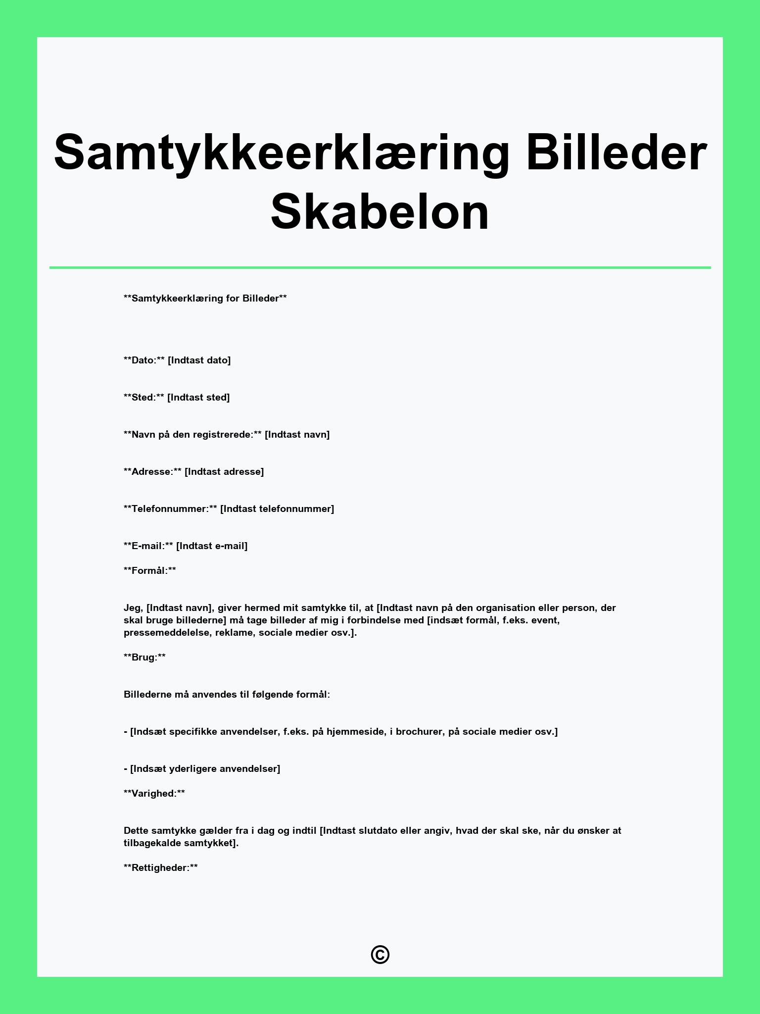 Samtykkeerklæring Billeder Skabelon