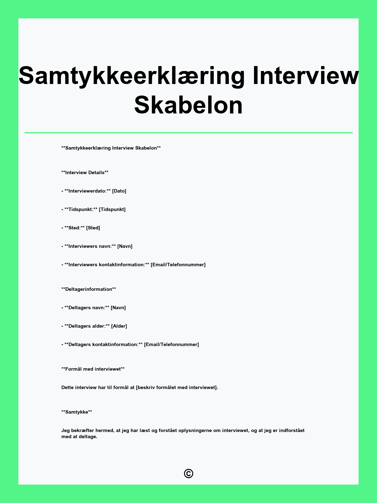 Samtykkeerklæring Interview Skabelon