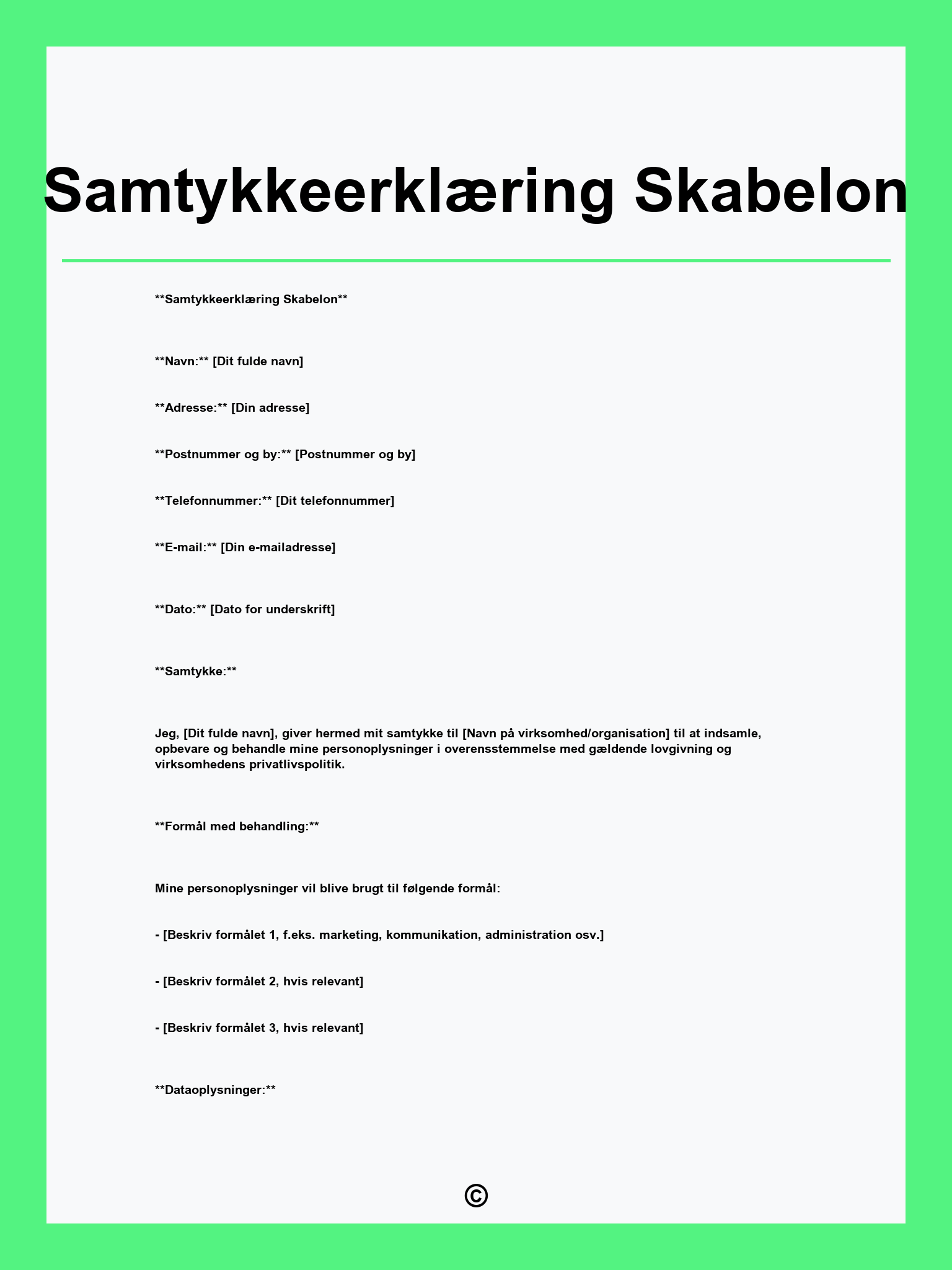 Samtykkeerklæring Skabelon