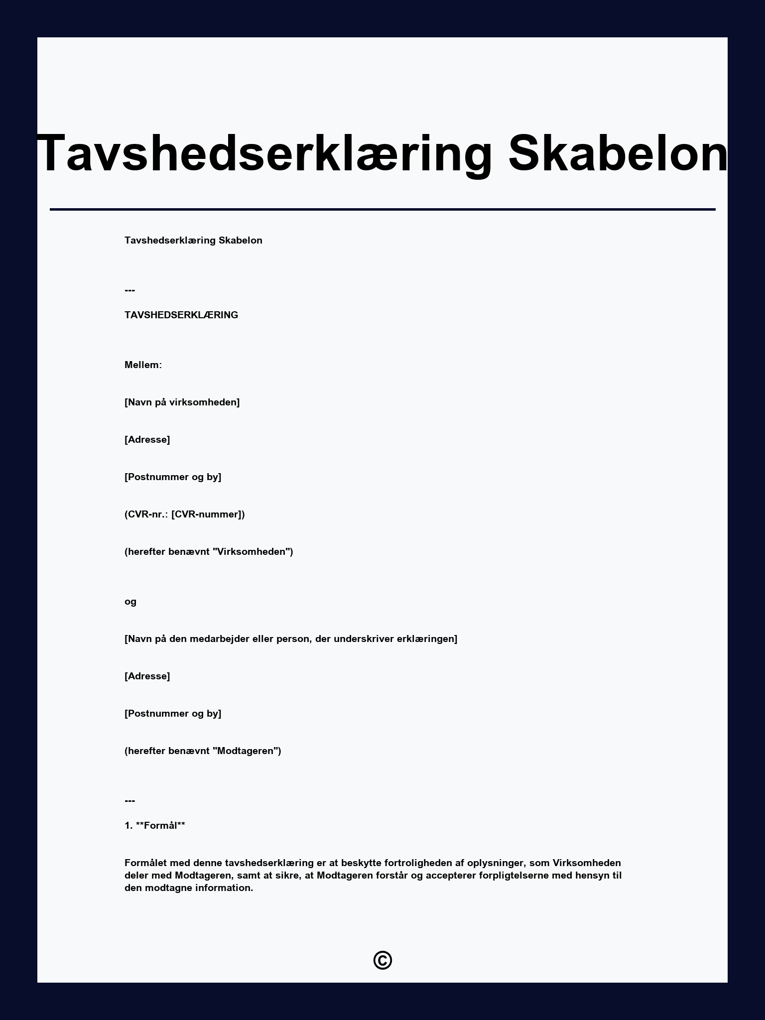 Tavshedserklæring Skabelon