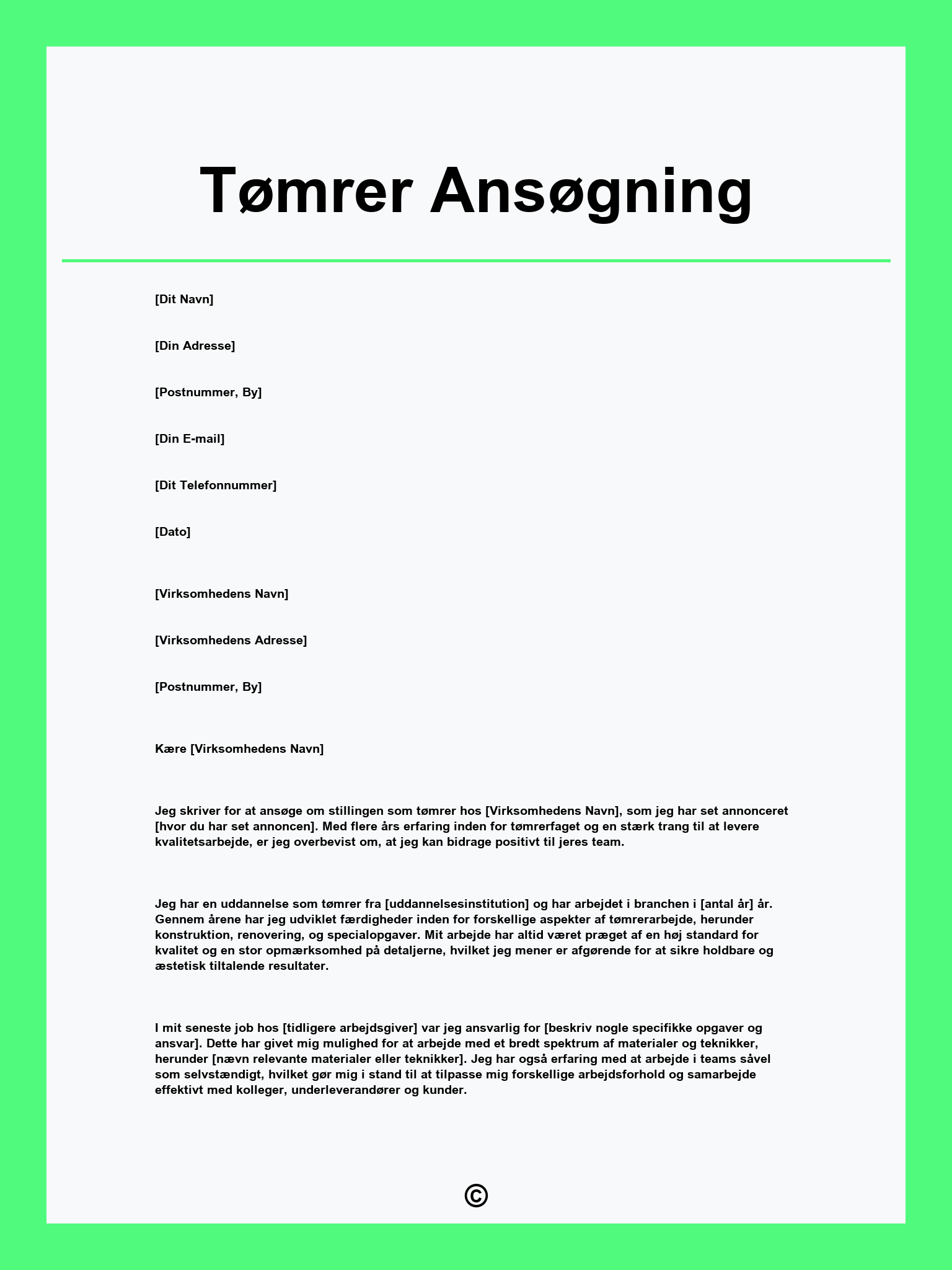 Tømrer Ansøgning